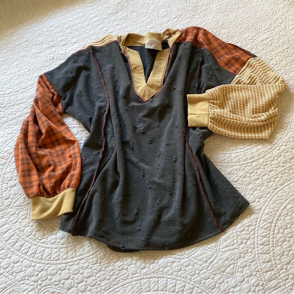 Women’s Boho Patchwork Long Sleeve Blouse LARGE